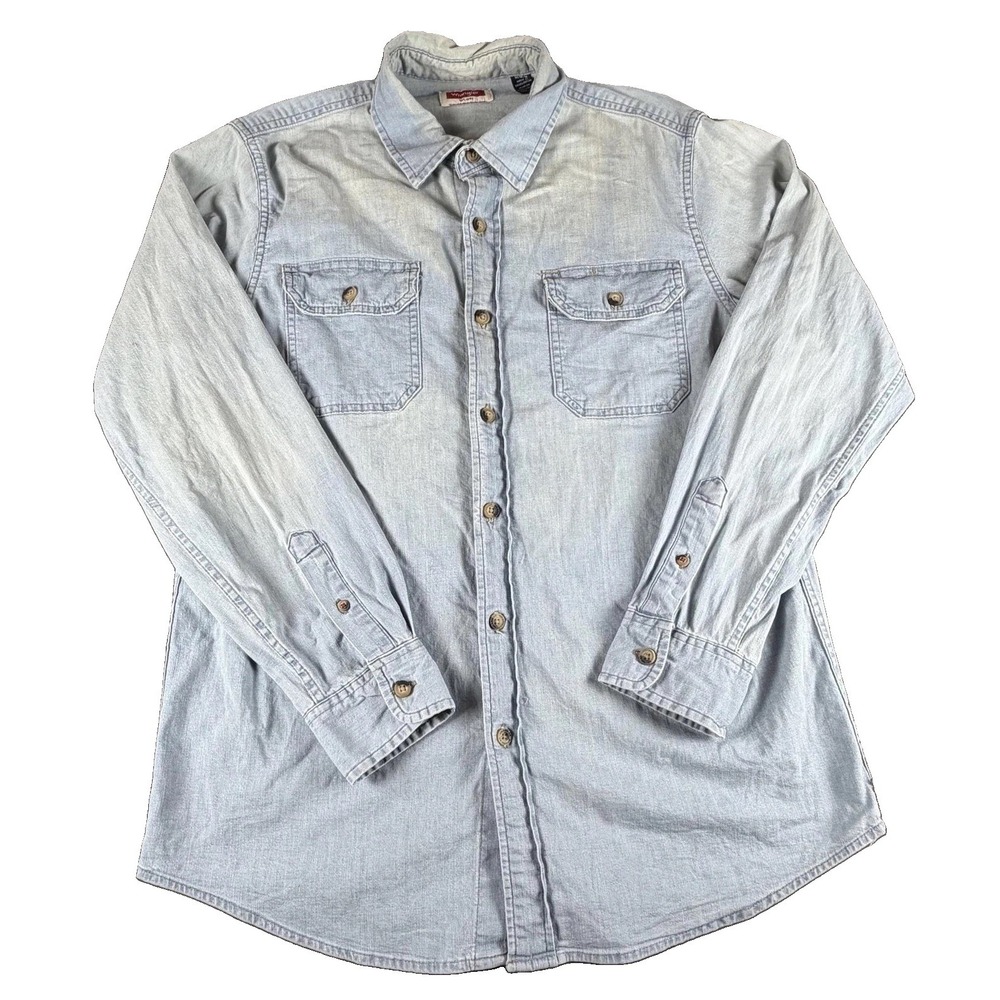 Wrangler Shirt Mens Medium Blue Denim Long Sleeve Button Up Western Pockets